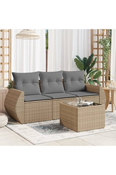 vidaxl Set canapele de gradina, 4 piese, cu perne, bej, poliratan