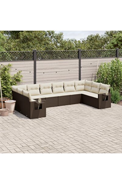 vidaxl Set canapele de gradina cu perne, 10 piese, maro, poliratan
