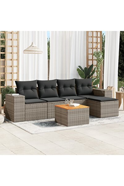 vidaxl Set mobilier gradina cu perne, 6 piese, gri, poliratan