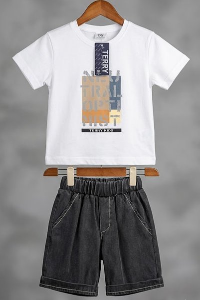 zubi kids wear Boys' Graphic Print T-Shirt and Denim Shorts Set (Ages 2-5)