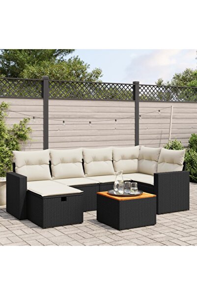 vidaxl Set canapele de gradina cu perne, 7 piese, negru, poliratan