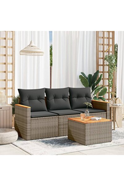 vidaxl Set canapea de gradina cu perne, 4 piese, gri, poliratan