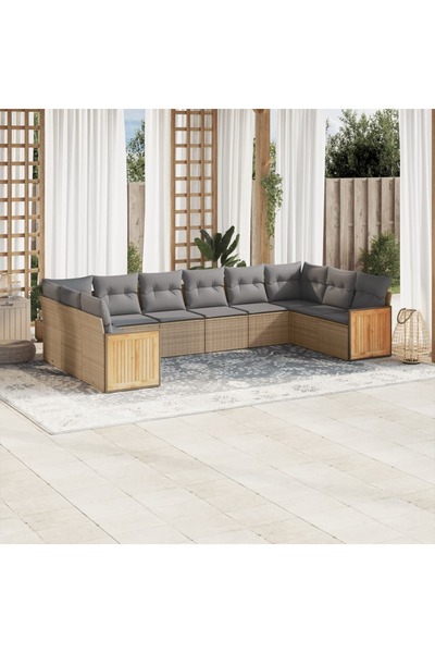 vidaxl Set canapele de gradina cu perne, 10 piese, bej, poliratan