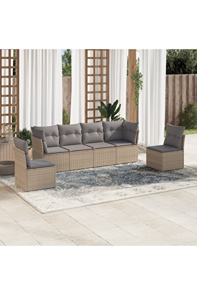vidaxl Set canapele de gradina cu perne, 6 piese, bej, poliratan