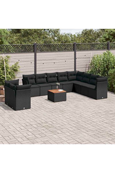 vidaxl Set canapele de gradina cu perne, 11 piese, negru, poliratan