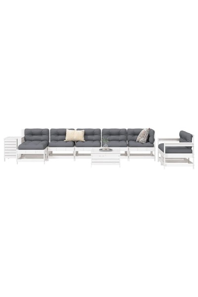 vidaxl Set canapea de gradina, 10 piese, alb, lemn masiv de pin