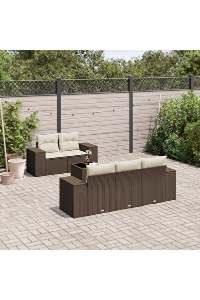 vidaxl Set canapele de gradina cu perne, 6 piese, maro, poliratan