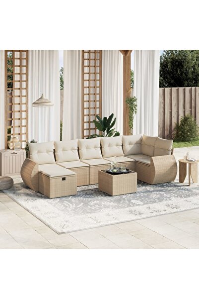 vidaxl Set canapele de gradina, 8 piese, cu perne, bej, poliratan