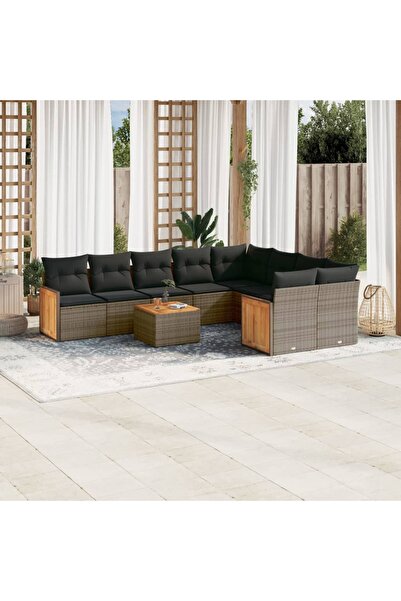 vidaxl Set mobilier de gradina cu perne, 10 piese, gri, poliratan