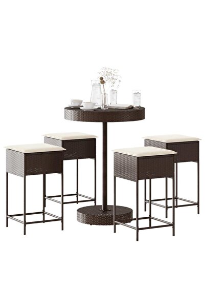 vidaxl Set mobilier bar de gradina cu perne, 5 piese, maro, poliratan