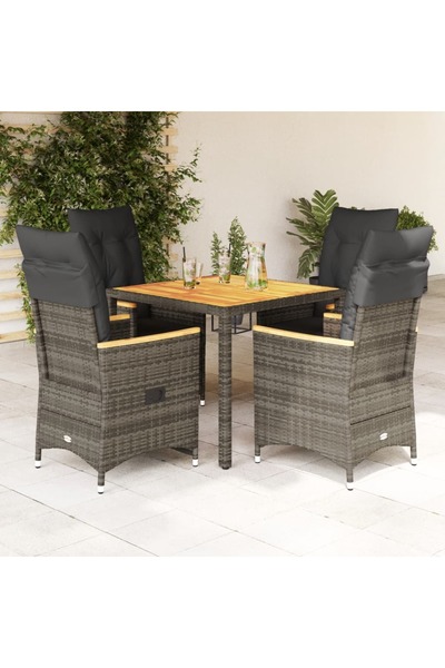 vidaxl Set mobilier de gradina cu perne, 5 piese, gri, poliratan