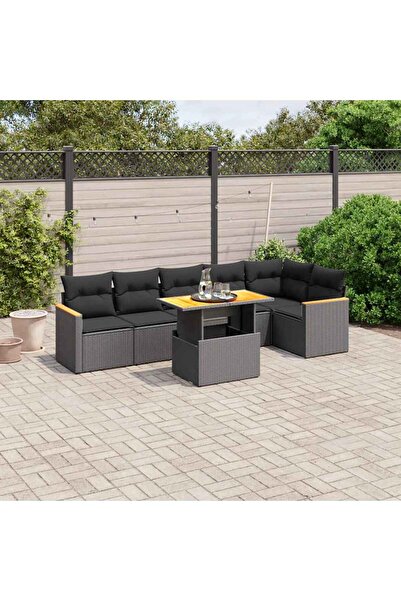 vidaxl Set canapele de gradina cu perne, 7 piese, negru, poliratan