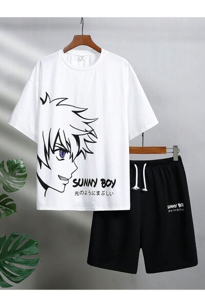 Massgai Dječji set majica i šortsa sa anime printom "Sunny Boy", 100% pamuk, ...