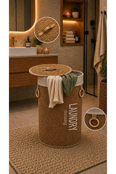 LUCKY CLOVER Bambu Modern Kirli Çamaşır Sepeti Loundry Oyuncak Sepeti Kapaklı...