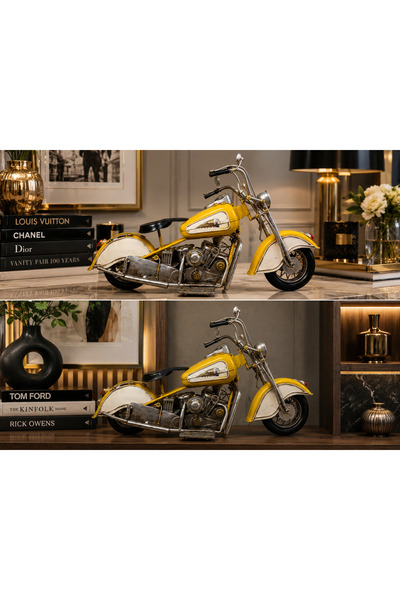 Efe 60 cm Dekoratif Vintage Chopper Motosiklet Biblo Sarı Metal Tasarım El Ya...