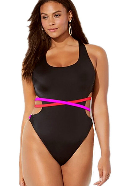 VeeShop One-piece swimsuit, wide straps, crossed at the front and back
