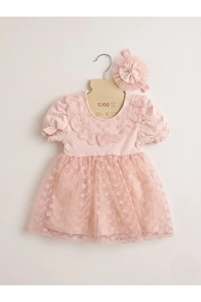 LOOFI Baby Girl Dress Made of Soft 100% Cotton with Collar in Peach Color