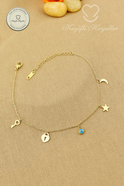 Keyifli Hayaller 316L Steel Anklet - Evil Eye Lock Heart Star Chain 316L Stee...