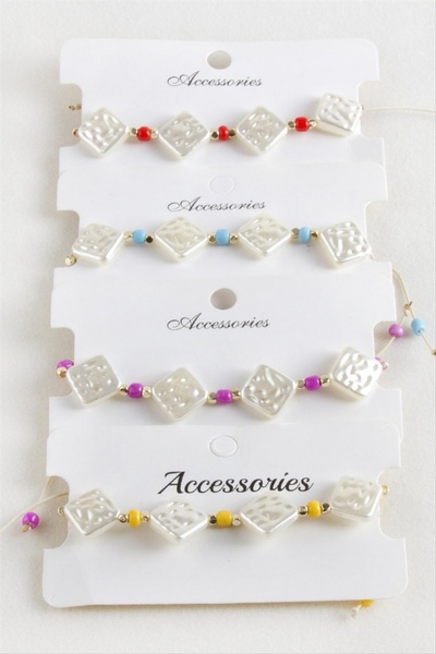ZERO LAND Flzdgnkr Bean Bead Pearl Macrame Rope Bracelet (13216) - Orange