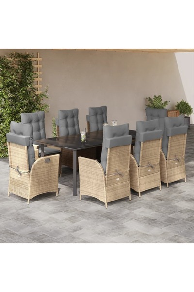 vidaxl 9-piece garden table set with cushions, beige, polyrattan