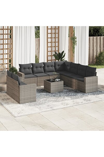 vidaxl Set mobilier de gradina cu perne, 10 piese, gri, poliratan