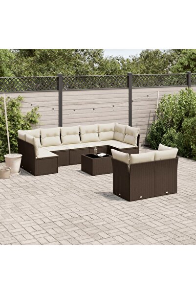 vidaxl Garden sofa set with cushions, 10 pieces, brown, polyrattan