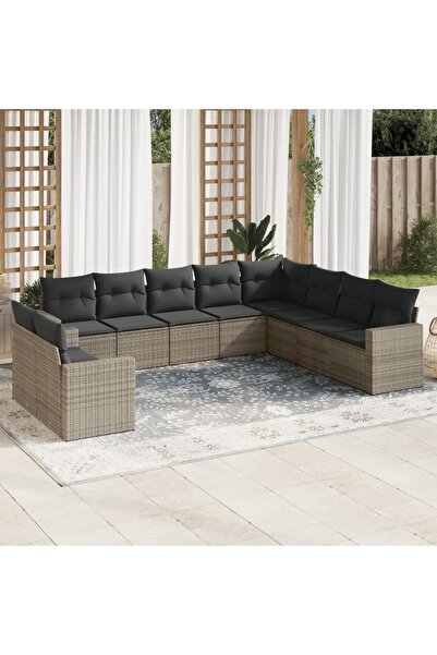 vidaxl Set mobilier de gradina cu perne, 10 piese, gri, poliratan