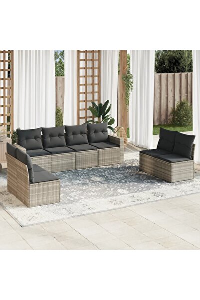 vidaxl Set canapele de gradina cu perne, 9 piese gri deschis poliratan