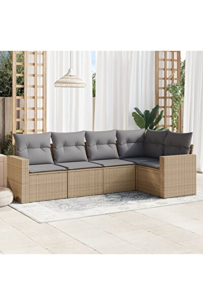 vidaxl Set canapele de gradina cu perne, 5 piese, bej, poliratan