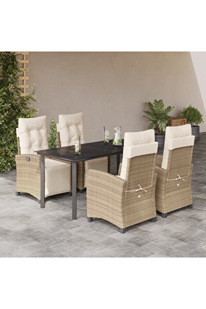 vidaxl Garden furniture set with cushions, 5 pieces, beige, polyrattan