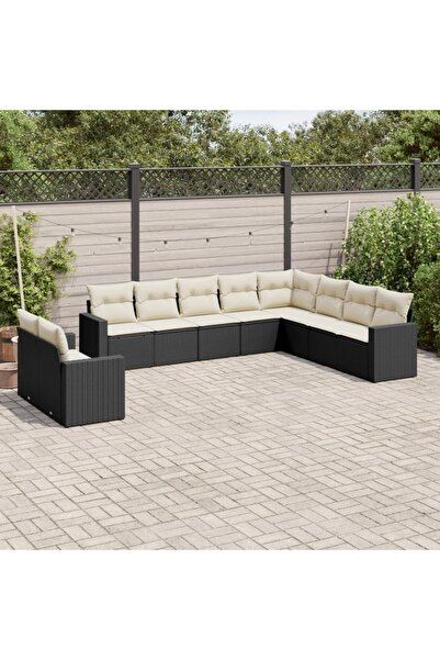 vidaxl Set canapele de gradina cu perne, 10 piese, negru, poliratan