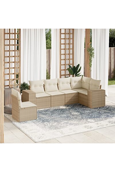 vidaxl Garden sofa set with cushions, 6 pieces, beige, polyrattan