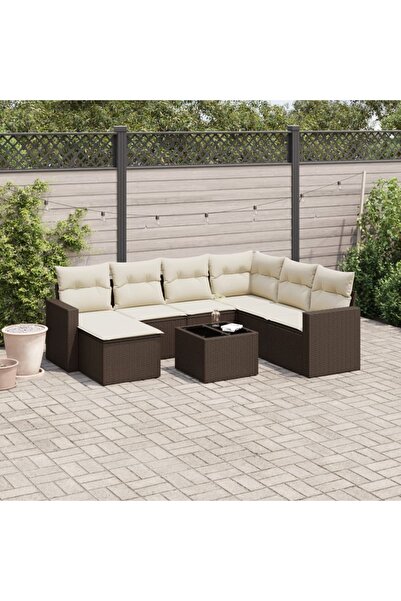 vidaxl Garden sofa set with cushions, 8 pieces, brown, polyrattan