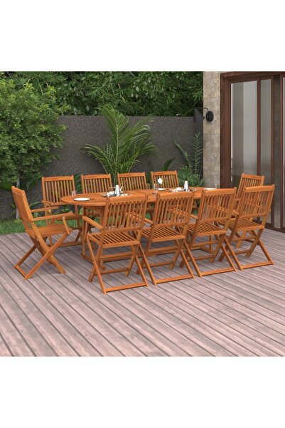 vidaxl Set mobilier de gradina 11 piese 220x90x75cm, lemn masiv acacia