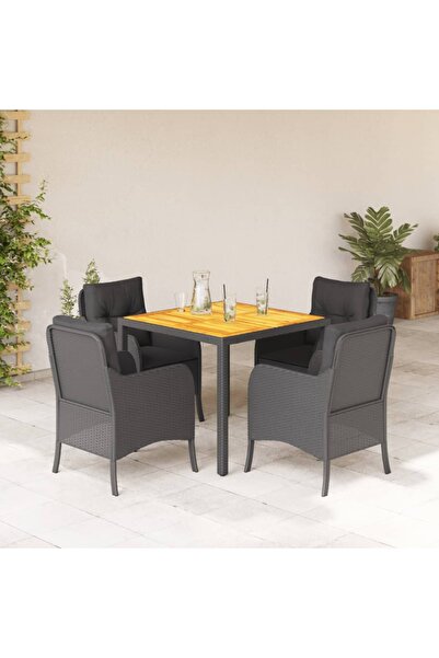 vidaxl Set mobilier de gradina cu perne, 5 piese, negru, poliratan