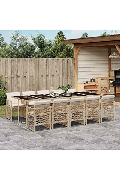 vidaxl Garden furniture set with cushions, 11 pieces, beige, polyrattan