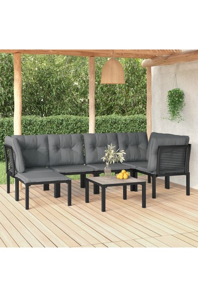 vidaxl Set mobilier de gradina, 7 piese, negru È™i gri, poliratan