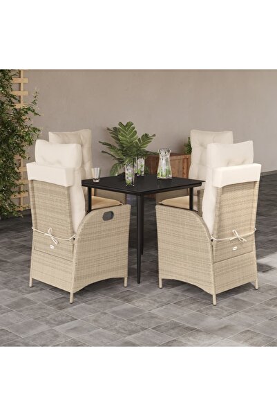 vidaxl Garden furniture set with cushions, 5 pieces, beige, polyrattan