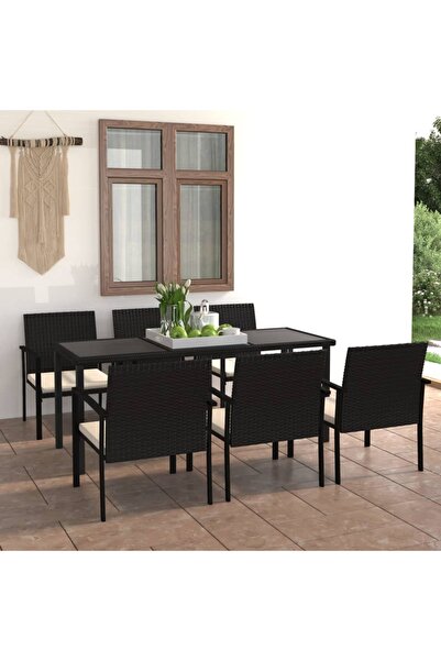 vidaxl Set mobilier de gradina, 7 piese, negru, poliratan