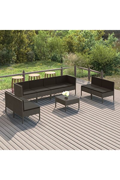 vidaxl Set mobilier de gradina cu perne, 9 piese, gri, poliratan