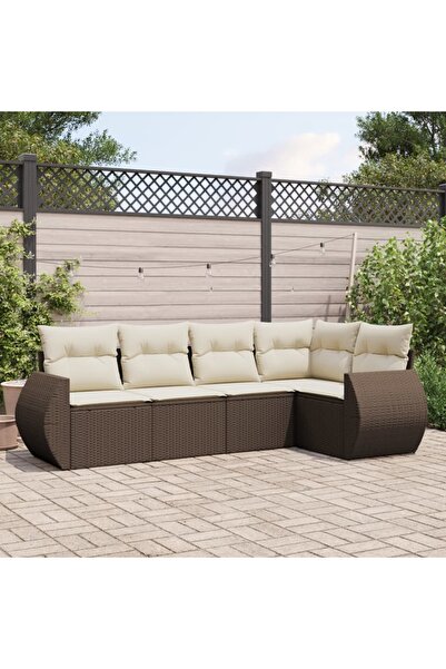 vidaxl Garden sofa set with cushions, 5 pieces, brown, polyrattan