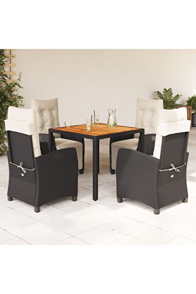 vidaxl Garden furniture set with cushions, 5 pieces, black, polyrattan