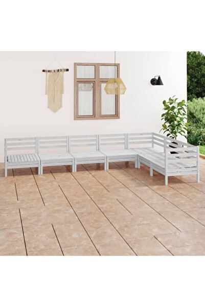 vidaxl Set mobilier de gradina, 7 piese, alb, lemn masiv de pin