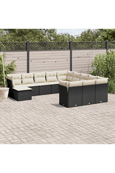 vidaxl Set canapele de gradina, 12 piese, cu perne, negru, poliratan
