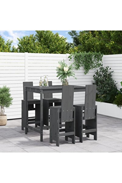 vidaxl Garden bar furniture set, 5 pieces, grey, solid pine wood