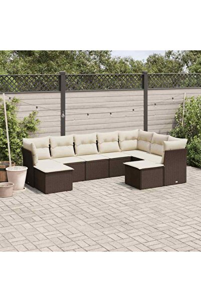vidaxl Set canapele de gradina cu perne, 9 piese, maro, poliratan