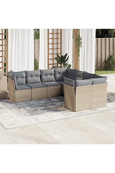 vidaxl Garden sofa set, 8 pieces, with cushions, beige, polyrattan