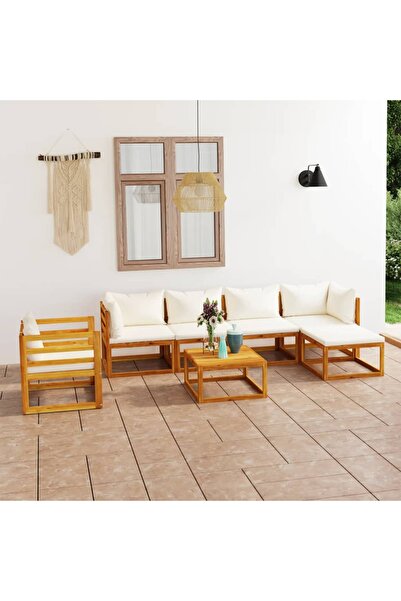 vidaxl Set mobilier gradina cu perne, 7 piese, crem, lemn masiv acacia