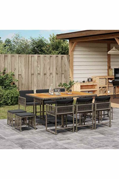 vidaxl Set mobilier de gradina cu perne, 11 piese, gri, poliratan