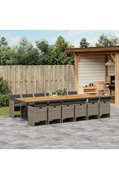 vidaxl Set mobilier de gradina cu perne, 13 piese, gri, poliratan